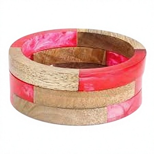Newly Geometric Wood Bangle Bracelets Unique Unisex Bohemian Style Orange Pink Brown Colors <b>Block</b> Fashionable Jewelry for Woman - Product Image 5