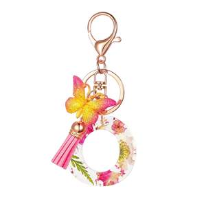 JS010 Wholesale Boho Metal Keychains | Floral Butterfly Resin <strong>Charm</strong> with <strong>Tassel</strong> | A-Z Custom Alphabet Bulk Orders - Product Image 4
