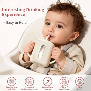 Vaso de Entrenamiento Antiderrames para Niños Pequeños, Aislado, de Silicona, con Pajita, Totalmente de Silicona, Transparente - Product Image 4