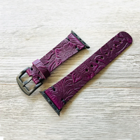 Ya296 Tali Jam Tangan Kulit Bunga, Tali Jam Tangan Mewah untuk Apple Watch Series 1 2 3 4 5 6 7 Se 38/40/41Mm 42/44/45Mm
