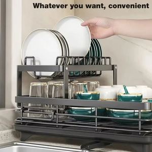 Adjustable Dish Drying <b>Rack</b> Drainboard Organizer for Kitchen <b>Plates</b> Over Sink Countertop Cutlery Storage with Drain <b>Rack</b> - Product Image 5
