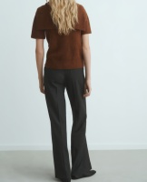 Pull en laine mélangée à manches courtes pour femmes-Pull coupe droite à col rond pour dames