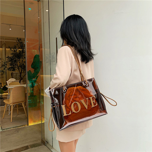 Custom Wholesale Tote Bag Style Women Transparent PVC Handbag Fashion Clear Plastic Inner Pouch Purse 2Pcs Set