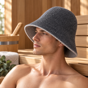 Chapeau de sauna en feutre de laine australienne bicolore <span class=keywords><strong>gris</strong></span> foncé et <span class=keywords><strong>gris</strong></span> clair, casquette épaisse de qualité supérieure à large bord, protection thermique pour spa, banya, maison - Product Image 2