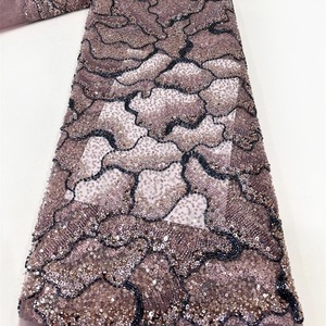 波浪纹理多色重型钻石高密度亮片串珠刺绣薄纱面料100% 涤纶弹力女孩 - Product Image 4