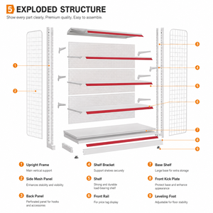 Double Sided Adjustable Durable Light-Duty Gondola Shelving White Metal Supermarket Display Rack Red Price Tag Strip Pegboard - Product Image 5