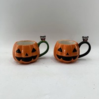 Peint à la main Halloween en forme de citrouille tasse à café poignée chat noir porcelaine pays Design fête voyage cadeau avec couvercle imprimé