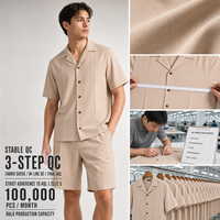 Ensemble chemise et short pour homme, chemise à manches courtes à col campiste boutonnée, short plissé ajusté, fournisseur de marque privée pour l'été