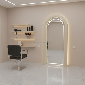 Estación de espejo LED con hojas de acero inoxidable dorado de lujo para peluquería y salón de maquillaje - Product Image 6