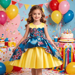 Vestido amarillo floral de corte asimétrico para niña, vestido de princesa de satén sin mangas, vestido de fiesta, vestido de <span class=keywords><strong>invitada</strong></span> de boda, vestido formal para niñas - Product Image 5