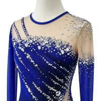 Robe de patinage artistique bleu roi et noir dégradé, ornée de strass faits à la main, dos croisé, pour adultes et enfants