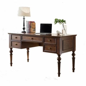 American Country Style Solid Wood <b>Desk</b> With <b>Drawer</b> Home Office Computer <b>Desk</b> Walnut Vintage Color - Product Image 5
