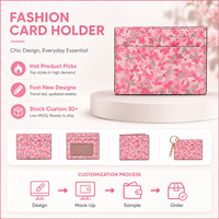 Portefeuille porte-cartes en cuir rose à motif floral pour femme, idéal pour le quotidien, avec un design fin à multiples fentes et fonction RFID en option