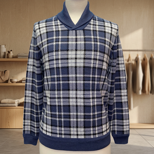 Pull-over en laine mérinos tricoté à carreaux pour homme, col inversé, manches longues, respirant et anti-plis, idéal pour l'hiver et la mode. - Product Image 3