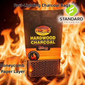 Sacs à charbon en papier kraft à 2 couches imprimés sur mesure, 1 kg-3 kg, <span class=keywords><strong>auto</strong></span>-allumants, pour emballage de charbon de barbecue, pochette de rangement écologique - Product Image 1