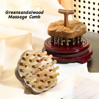 Peigne de massage naturel en bois de santal vert avec dents en corne de jade pour le cuir chevelu, le visage et le corps, outil de massage par acupression et Gua Sha