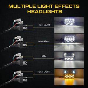 7 Faros Delanteros Cuadrados Blancos y Ámbar de 6 Pulgadas con Señal de Giro, Luz Alta/Baja y Luces de Circulación Diurna (DRL) Compatibles con XJ Wrangler - Product Image 3