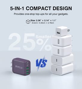 Chargeur mural multifonctionnel pour téléphone portable HNT GaN 60W violet certifié FCC PSE US/JP, 5 ports USB-C, charge très rapide - Product Image 5