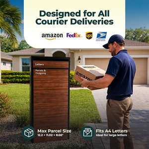 <span class=keywords><strong>Cassetta</strong></span> Postale JH-Mech Antifurto con Chiusura, Compatibile con Veranda, in Acciaio Verniciato a Polvere Nera, per Consegna Pacchi all'Esterno - Product Image 2
