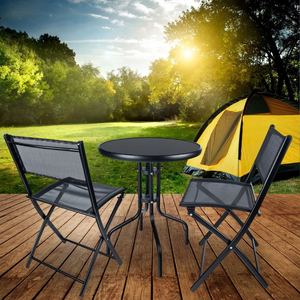 Black Minimalist <b>Folding</b> <b>Garden</b> Set Metal Patio <b>Table</b> Chairs Mesh Back Outdoor Dining Furniture <b>for</b> Courtyard Hotel Villa - Product Image 5