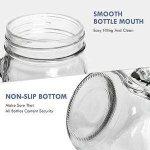 Biểu tượng tùy chỉnh miệng rộng rõ ràng uống chai thủy tinh <span class=keywords><strong>Mason</strong></span> <span class=keywords><strong>Jar</strong></span> Mugs với xử lý và nắp kim loại - Product Image 5