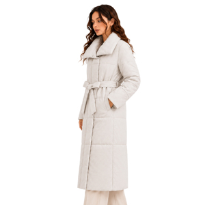 Manteau long matelassé élégant pour femme avec ceinture, motif quadrillé, coupe ample, chaud, idéal pour l'hiver et les trajets quotidiens, vêtement d'extérieur personnalisé - Product Image 2