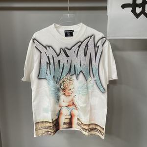 T-shirt da uomo Angel High Street alla moda, 240 grammi, tinta unita, stile Hip Hop, marchio americano, esportazione transfrontaliera, manica a pipistrello con diamanti, vestibilità ampia - Product Image 2