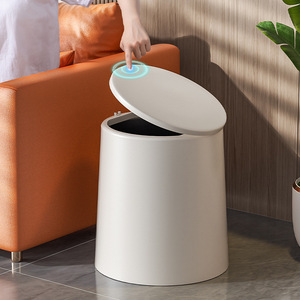 Poubelle à double couche, grande capacité, avec couvercle, épaissie, design à bouton-poussoir, adaptée à un usage domestique, chambre, salon - Product Image 2