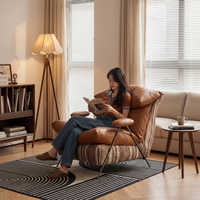Retro Echtleder Klappbarer Sessel, Luxuriöser Relaxsessel für Wohnzimmer, Designer-Möbel für Apartments