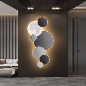 Quadro Decorativo LED Verticale Moderno di Lusso per Ingresso, Dipinto Circolare <span class=keywords><strong>Luna</strong></span> per Corridoio e Passaggio - Product Image 4