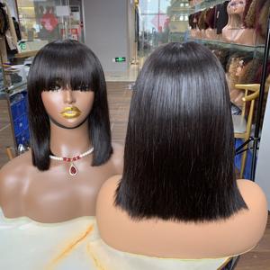 Perruque en cheveux vierges bruts de haute qualité, lisse et droite, super double trame, 10 pouces, perruque bob avec frange en dentelle 3x1 - Product Image 3