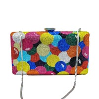 Nouvelle Pochette de Soirée Transfrontalière en Cuir Véritable avec Strass Effet Arc-en-ciel, Style Européen-Américain, pour Banquet, pour Femme