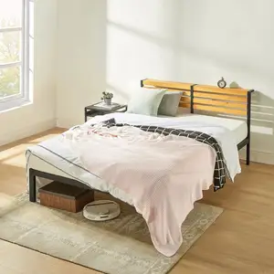 Modern bed Room Furniture 100% Iron Steel Metal and Solid Pine wood Bed Frame