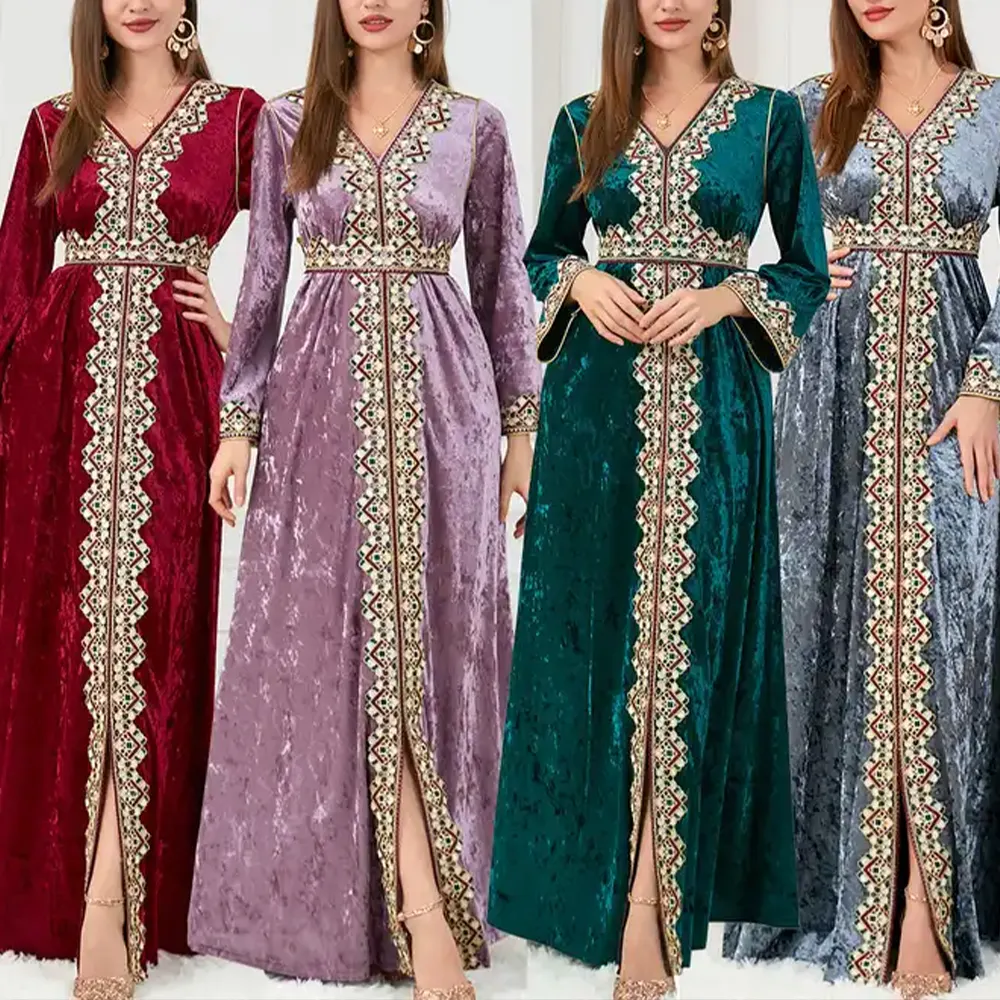 Mùa Xuân Abaya Dubai Morocco Kaftan Phụ Nữ Ả Rập Hồi Giáo Váy Cardigan Hijab Ramadan Eid Hoa In Arab Dân tộc Hồi Giáo Vải