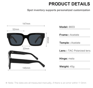 Thời trang chất lượng cao Overside kính sang trọng màu đen dày khung vuông biểu tượng tùy chỉnh Acetate Kính mát UV400 kính mát phân cực - Product Image 3