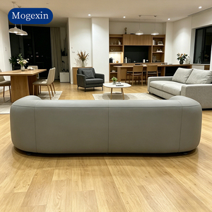 Modern Grey Leather Curved <b>Sofa</b> 3-Seater Upholstered <b>Sofa</b> for Living Room & Lobby - Product Image 3