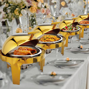 DaoSheng Luxury Golden Display Calentadores de comida con ventana para restaurante Chafing Dish Buffet Set Estufa de buffet de acero inoxidable - Product Image 1