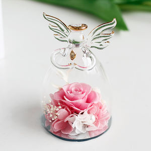 Roses Préservées en gros Cadeau Design Unique Petit Ange Dôme en Verre Préservé Rosas Éternelles Naturelles Véritables Fleurs Préservées - Product Image 5