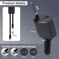 Charge super rapide 12 24V sortie chargeur de voiture double câbles réglables à angle flexible rétractable pratique pour 4 appareils