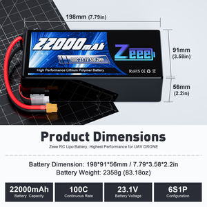 Zeee 고용량 FPV 드론 배터리 6S/7S/8S 23.1V 22000mAh 100C HV FPV 드론용 고전압 경량화 6S <span class=keywords><strong>Lipo</strong></span> 배터리 - Product Image 2