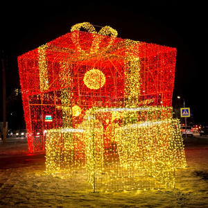 Gold <b>Christmas</b> Gift <b>Box</b> Lights Warm White LED <b>Present</b> Sculpture for Luxury Hotel Mall and Winter Gala - Product Image 1
