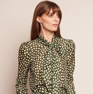 Chemise ample formelle pour femmes, nouvelles arrivées printemps 2026, style français, luxe léger, mélange de soie, imprimé à pois, haut élégant et stylé - Product Image 1