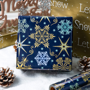 Reversible Christmas <b>Wrapping</b> <b>Paper</b> Roll 17 Inch X 33 Feet Blue Snowflake Star with <b>Yellow</b> Let it Snow - Product Image 1