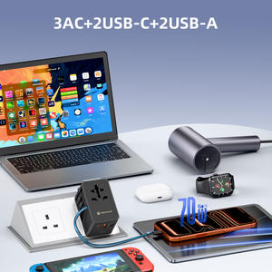 Adaptateur de voyage universel Wontravel 70W compatible PD 3.0 multi-prises pour ordinateur portable, chargeur 3AC - Product Image 3
