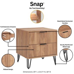Wooden Nightstand With Two <b>Drawers</b> Black Hairpin Legs Modern <b>Storage</b> <b>Drawer</b> Unit Bedroom Furniture - Product Image 4