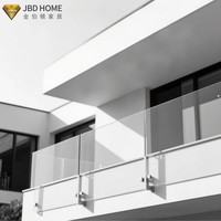 Système de garde-corps en verre sans cadre en alliage d'acier inoxydable moderne pour villa, balcon, jardin, cour, centre commercial incurvé trempé