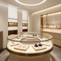 Table de présentation de bijoux en verre ronde avec éclairage LED, vitrine de vente au détail, comptoir d'exposition
