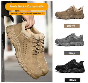 Jiankun รองเท้านิรภัยสำหรับผู้ชายและผู้หญิง, รองเท้านิรภัยใส่ทำงานสำหรับช่างเชื่อมหัวเหล็กหนังป้องกันการรั่วซึม - Product Image 4