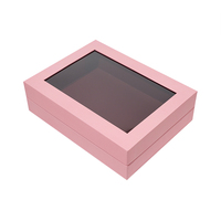 Caja de Regalo Rígida Bicolor Rosa Borgoña con Logotipo Personalizado, Tapa con Panel de Ventana, para Joyería, Bodas, Cosméticos