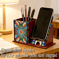 Kit de peinture au diamant 5D DIY LS Creative Mandala Design, porte-stylo en bois avec support pour téléphone